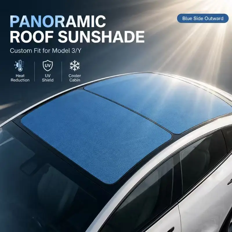 Snap-On Sunshade for Tesla Model 3/Y Highland (2021-2025), Used for Sun Protection on the Front/Rear Sunroof and Panoramic Glass Roof, Protects Against Uv Rays
