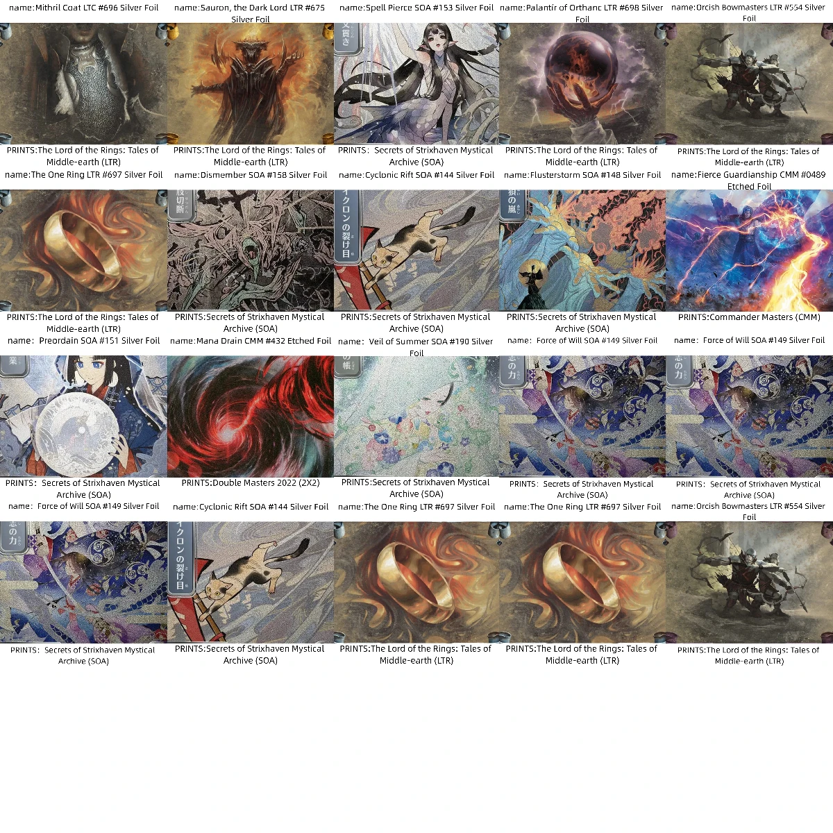 Force de volonté, Le Seul Anneau, Maîtres archers orcs, Fissure cyclonique, Drainage de mana, Cartes proxy, Noyau noir allemand de haute qualité