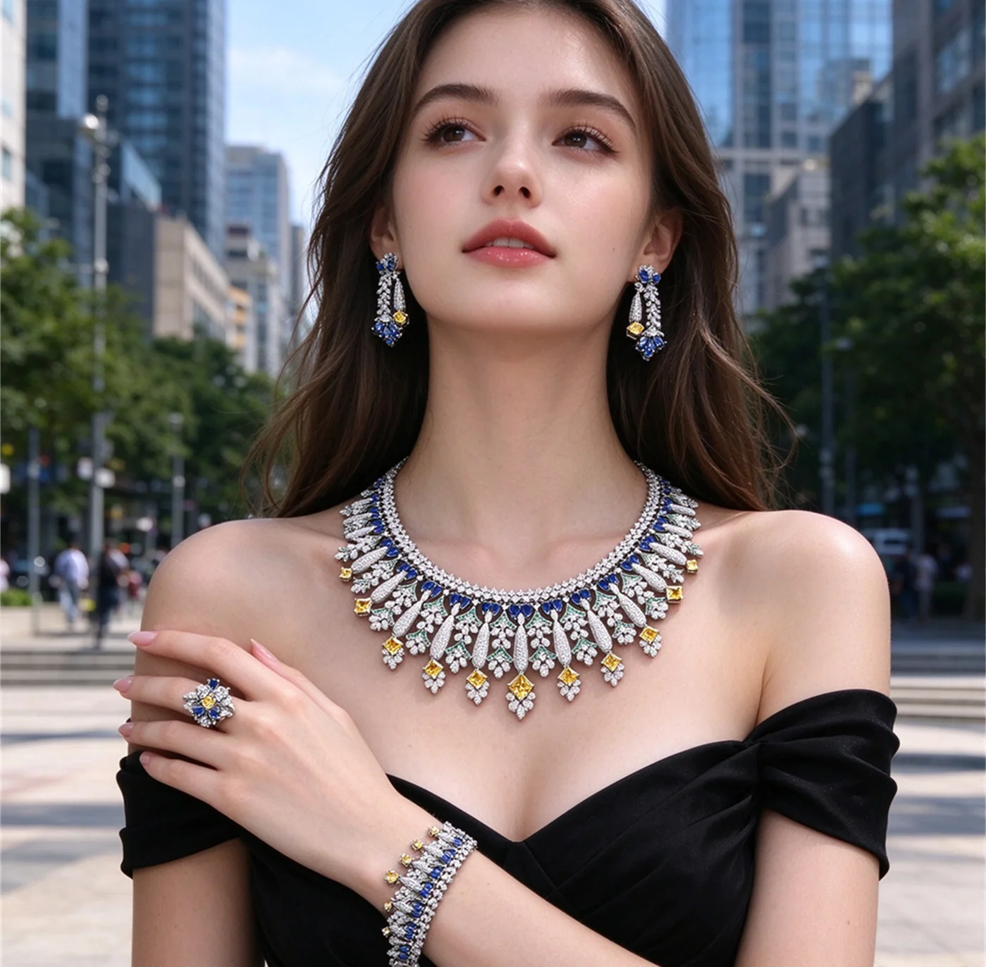 Fashion Charm CZ Jewelry Set Cubic Zirconia Elegant Accessories For Women Wedding Banquet Evening Party Wear Christmas Gift