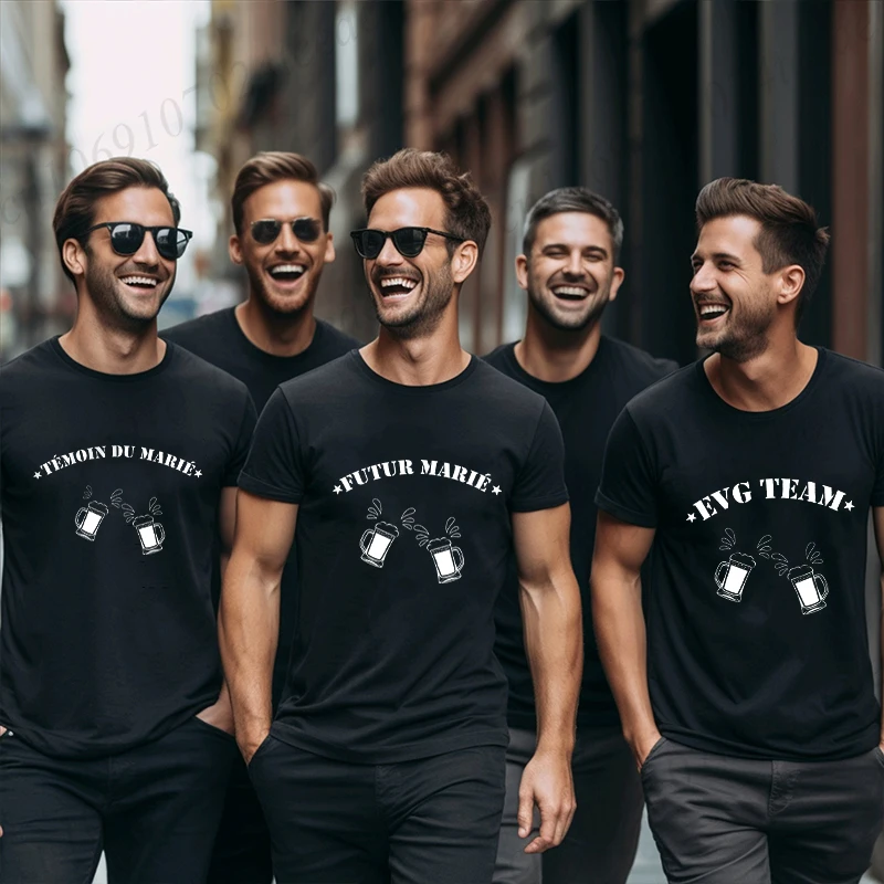 Beers for The Groom French Evg Team Future Groom Best Man T-shirt Single Farewell Tees Bachelor Party Squad Tshirt Wedding Tops