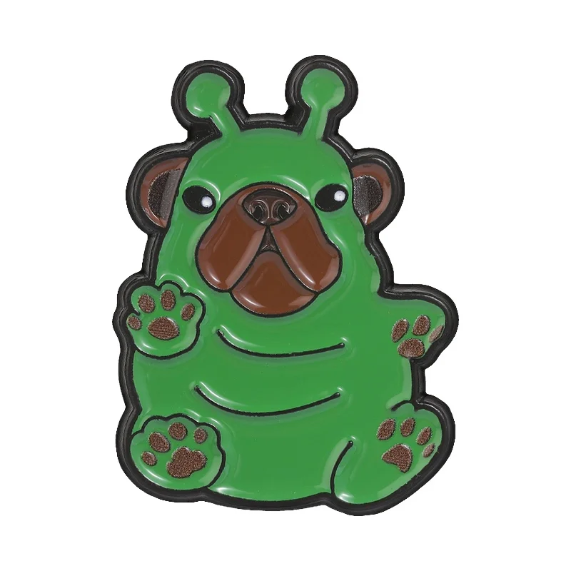 Green Alien Pibble Dog Meme Cartoon Badge Enamel Pins Cute Handheld Pupper with Two Antennae Brooch Bag Lapel Badge Jewelry Gift