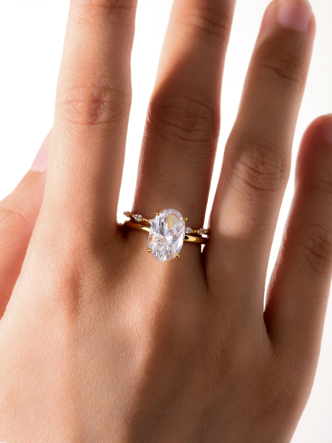 

Набор колец из стерлингового серебра 925 пробы с овальным муассанитом 4,5 карата, ювелирные изделия, позолоченные 18 карат, подходит для подарка на день рождения