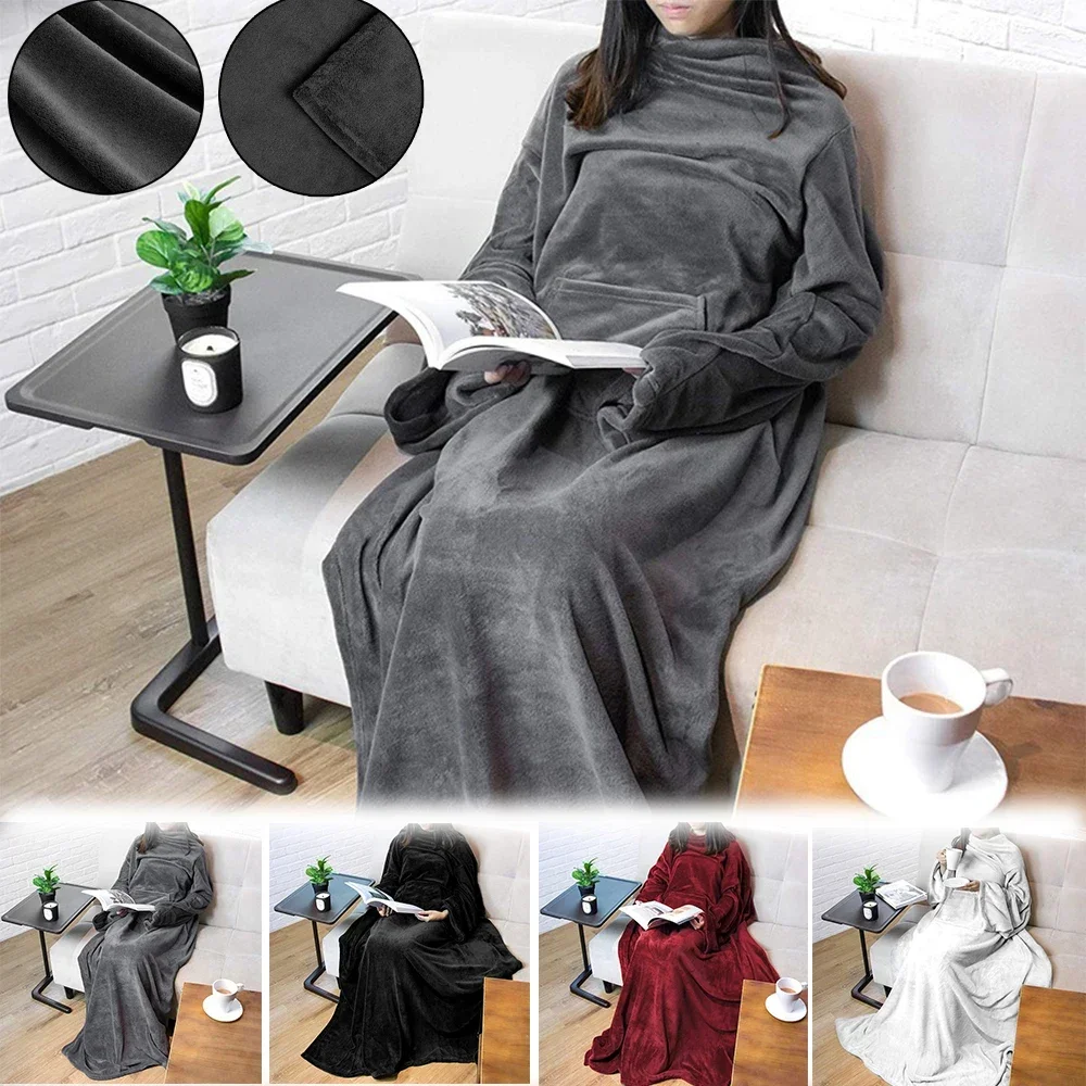 1PC Wearable Adult Blanket Large Pocket Multifunctional Lazy Sleeve Blankets Antistatic Flannel Blankets TV Sofa Blanket Throw