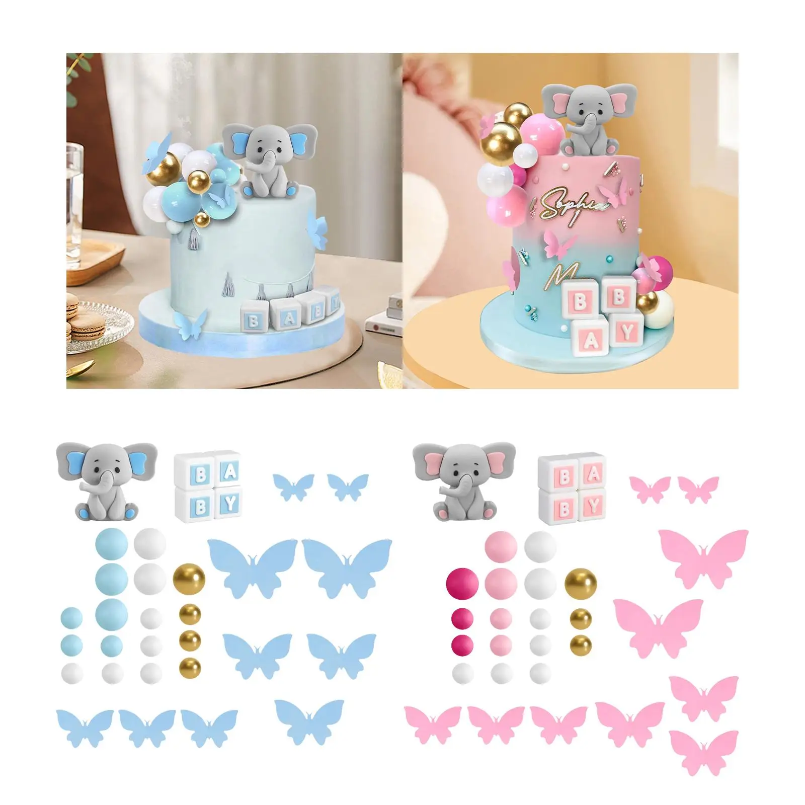 

Elephant Cake Toppers Set Baby Letters Cake Insert Toppers Figurines Party Supplies for Accessories Girls Wedding Themed Party