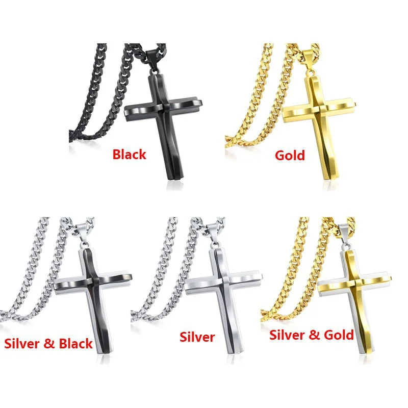 Mens Jewellery Cross Necklace Men Faith Jewelry Stainless Steel Necklace Chain Necklace Hip Hop Punk Party Accessories Collar