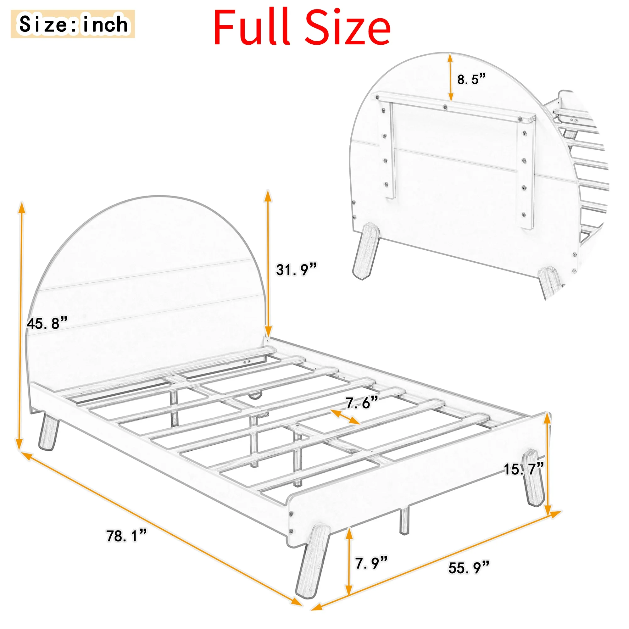 [Flash Sale]Full/Twin Size Wooden Cute Platform Bed With Curved Headboard White Bed Frame With Shelf Behind[US-W]