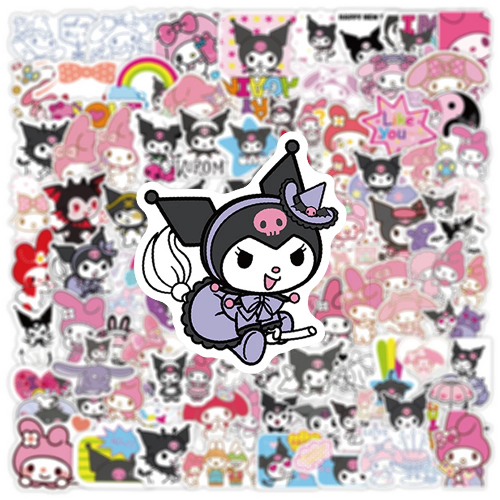 10/30/50/100 pçs sanrio anime adesivos bonito kuromi minha melodia decalques dos desenhos animados da motocicleta telefone portátil adesivo estético brinquedo clássico