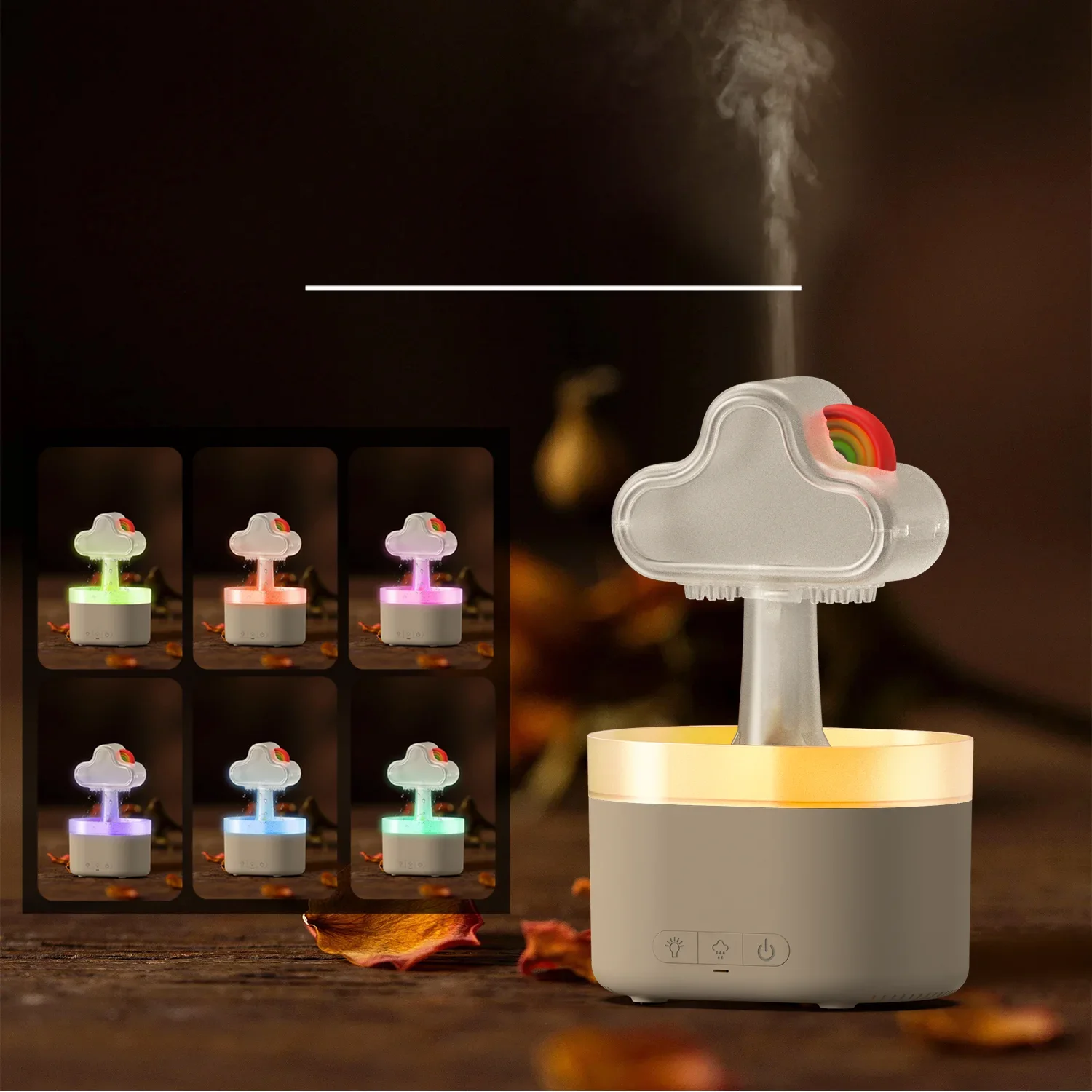 Top Sales 500Ml Rain Mushroom Humidifier Aroma Cloud Home Desktop Ultrasonic Portable Essential Oil Rainbow Aromatherapy Machine