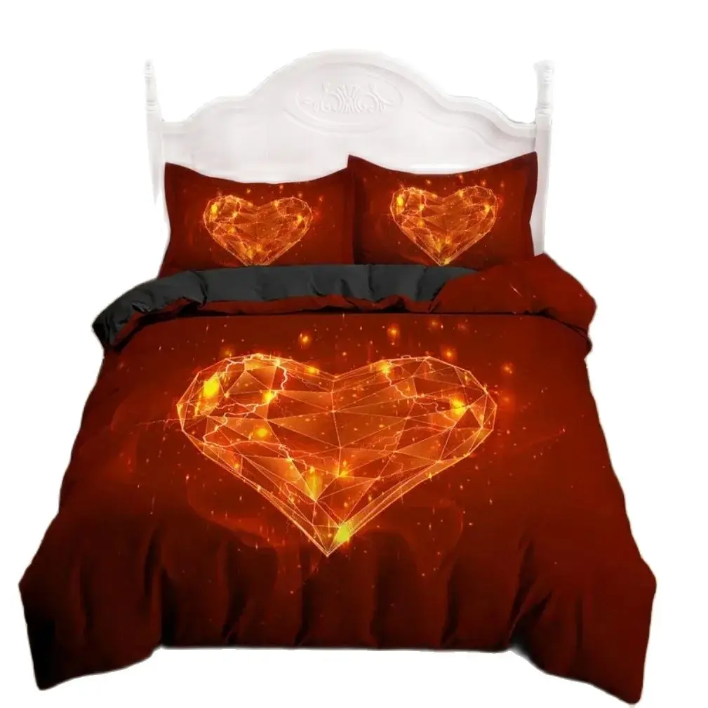 Romance loving Duvet Cover,3D Love Heart Bedding Set , Luxury Romantic Theme Bedding Couple Valentine's Day Gifts Bedroom Decor