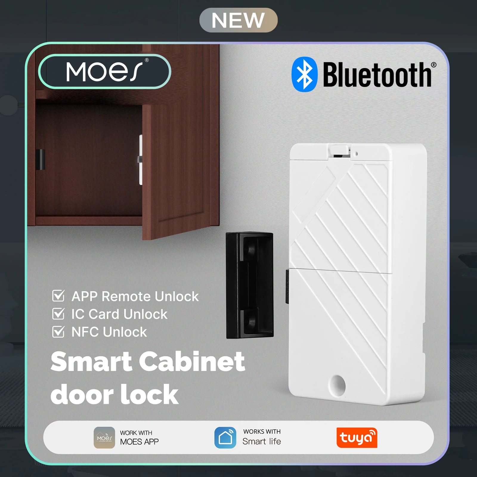 MOES Tuya Smart Lock Bluetooth Keyless Entry with IC Card & APP Control Real-Time Alerts for Cabinet Drawer Wood Door Locker
