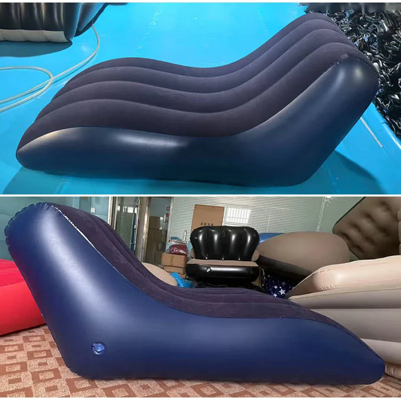 Inflatable Wave Lounge Chair Ergonomic S-Shaped Flocked Air Chaise Lounger for Indoor Outdoor Camping Beach Bedroom Relaxing image 4