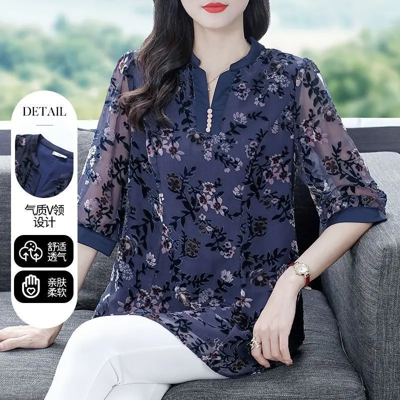 Camicetta in chiffon da donna estiva ampia taglie forti Nuova camicia alla moda