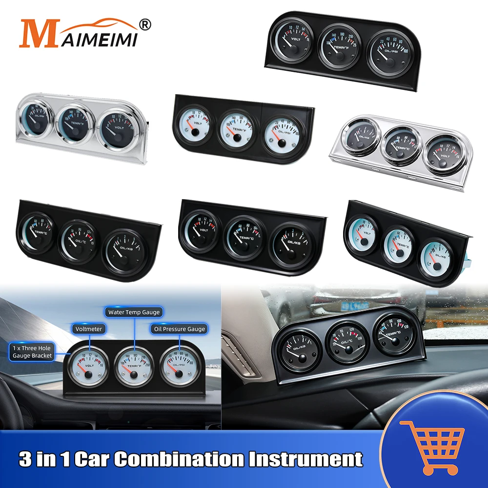 

52 мм Температура масла/воды + Манометр масла + Вольтметр 3 в 1 Автомобильный комбинированный манометр Датчик температуры масла Вольтметр Тройной измеритель