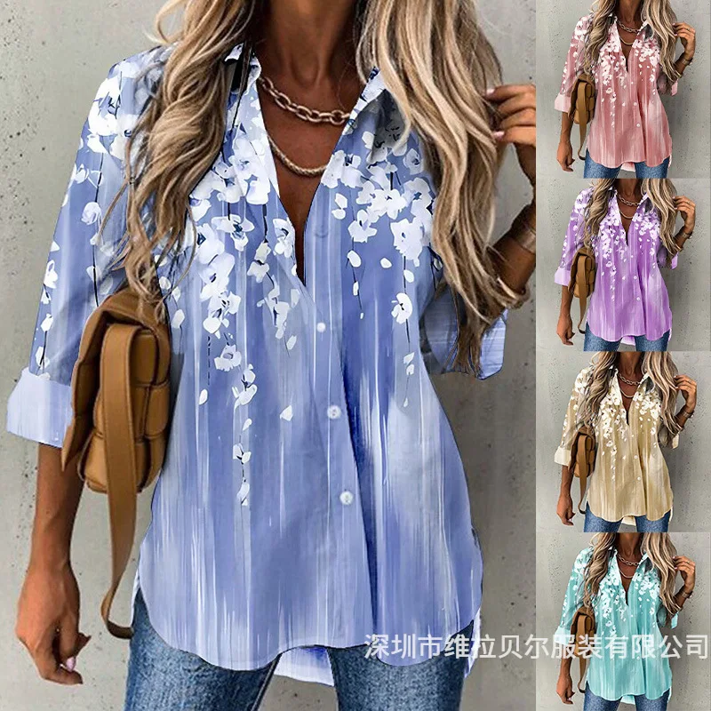 

European and American Women's Shirts New Printed Long-sleeved Shirts