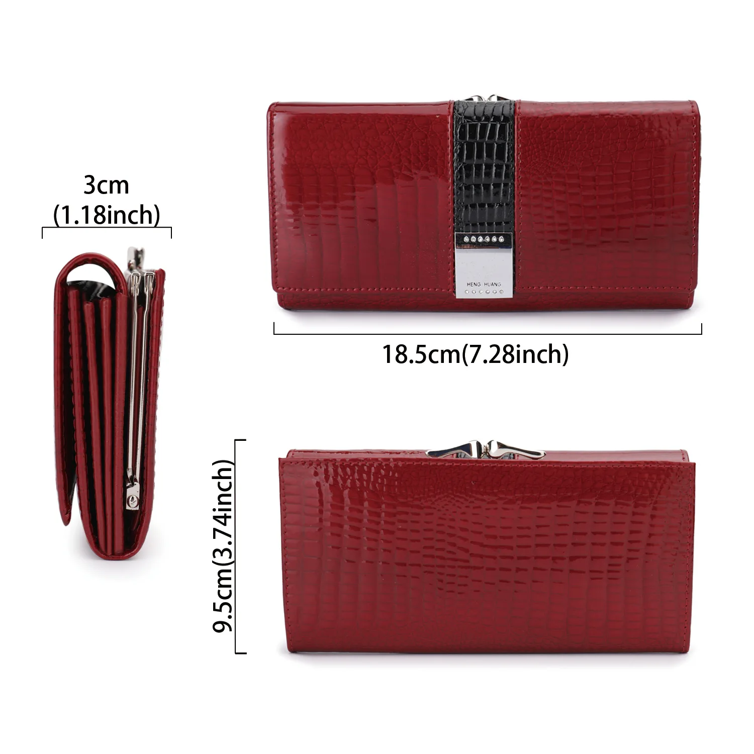 Genuine Leather Womens Wallets Patent Alligator Bag Female Design Clutch Long Multifunctional Coin Card Holder Purses