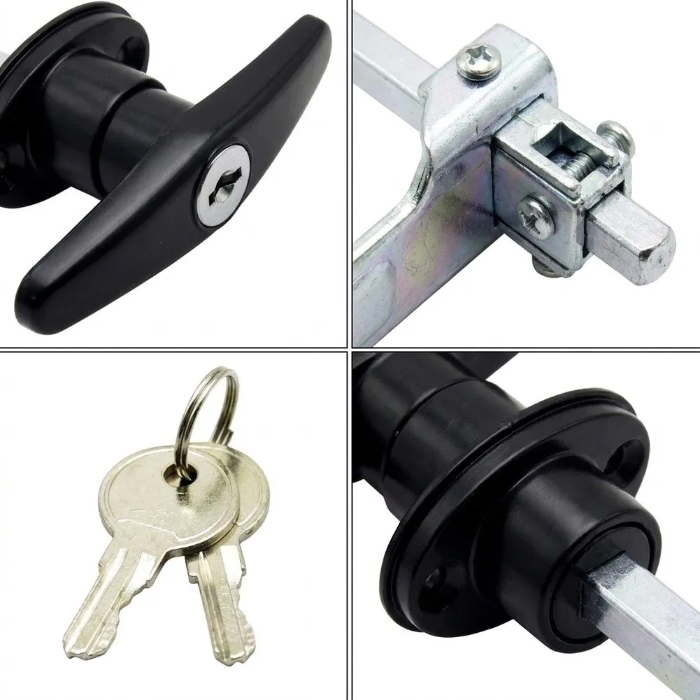 zinc-alloy-garage-door-lock-set-matte-black-for-tool-shed-garage-doors-rolling-doors-t-handle-extended-spindle