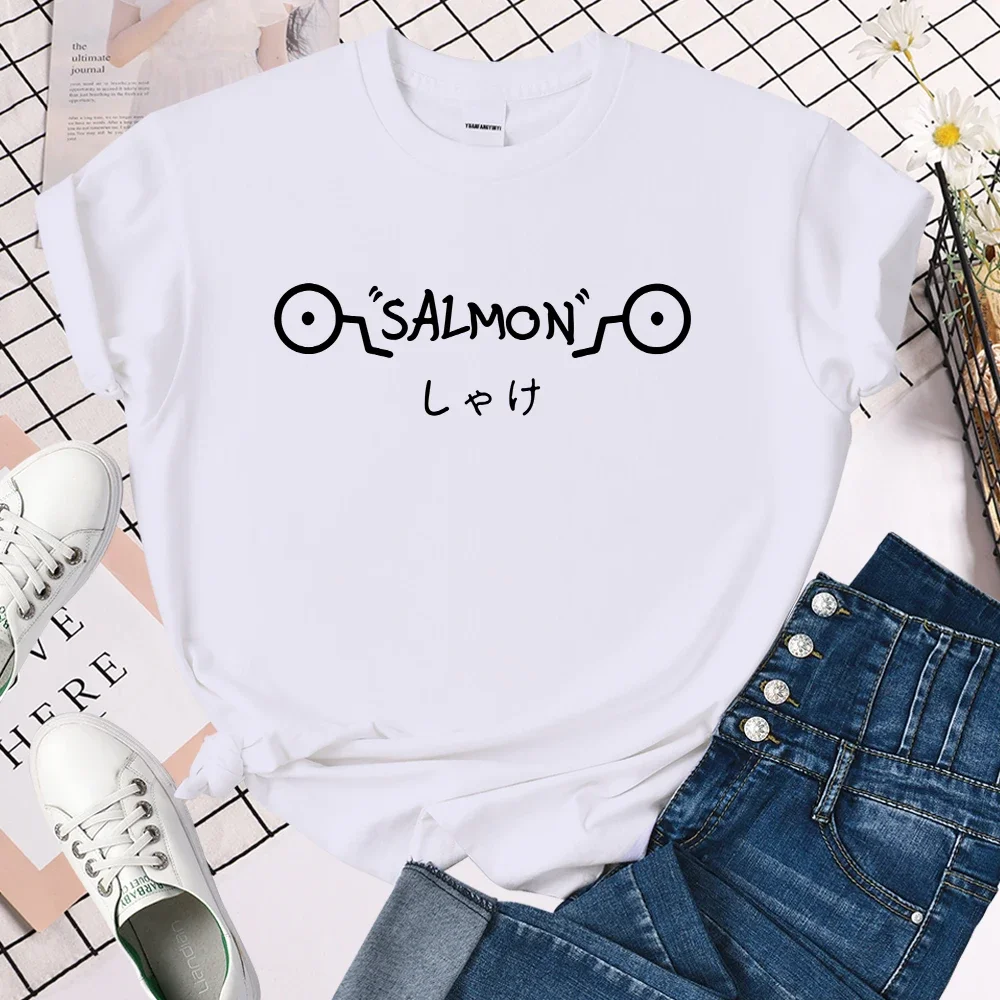 Anime Jjk Shirt Women's T-shirt Jujutsu Kaisen Inumaki Toge Salmon Shirt Top Camiseta Camiseta Cute Tops Aesthetic Clothes Tees