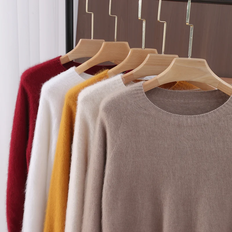 Autumn Winter First-Line Clothing Mink Cashmere Sweater Loose Women's Round Neck Pullover With Solid Color Wool Knitted Sweater