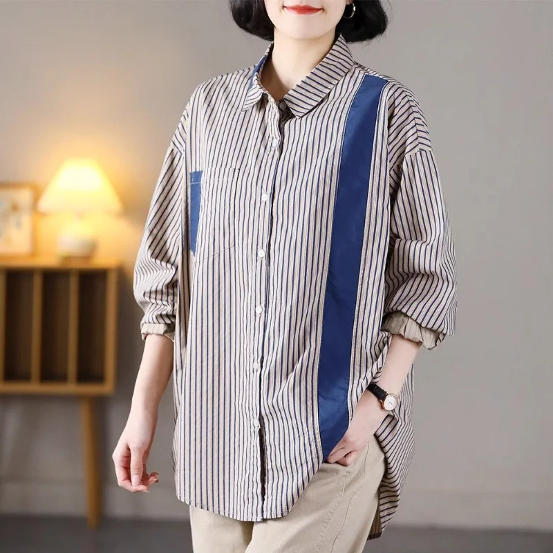 Camisas de ropa de mujer Camisas de botones de tendencia versátiles de moda de otoño a rayas versátiles de manga larga