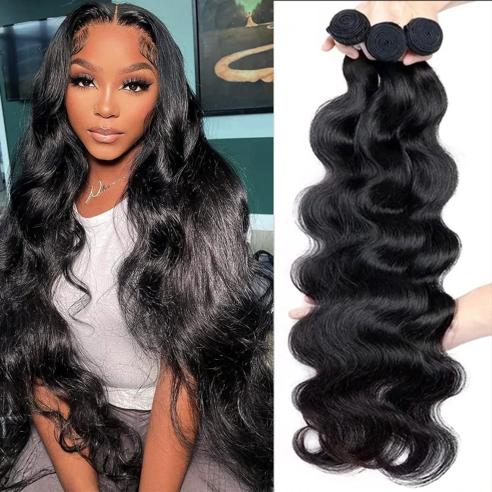 

Наборы волос Body Wave 40 дюймов, натуральный черный цвет, 1/3/4 шт., длинные накладные волосы из натурального человеческого волоса, бразильские волосы Remy для женщин