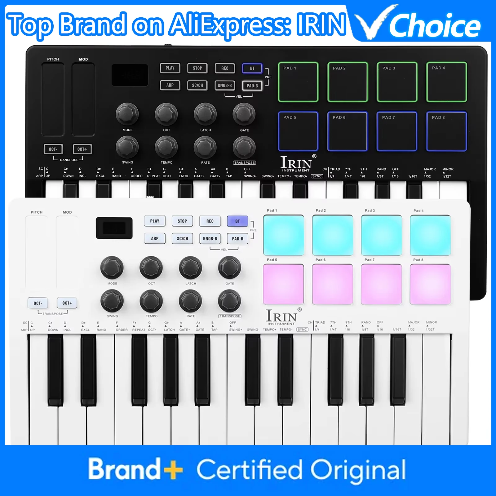 

IRIN MIDI-контроллер, клавиатура, 25 клавиш, мини-портативная USB-клавиатура, фортепиано SMK-25, контроллер MIDI-клавиатуры 8 RGB-подсветки, 8 ручек