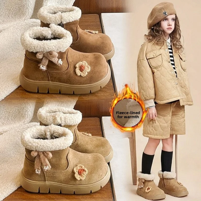 Faux Fur Winter Boots For Children Trend Fashion Teenager Kid's Plush Footwear Anti-slippery Thick Warm Padded Cotton Shoes