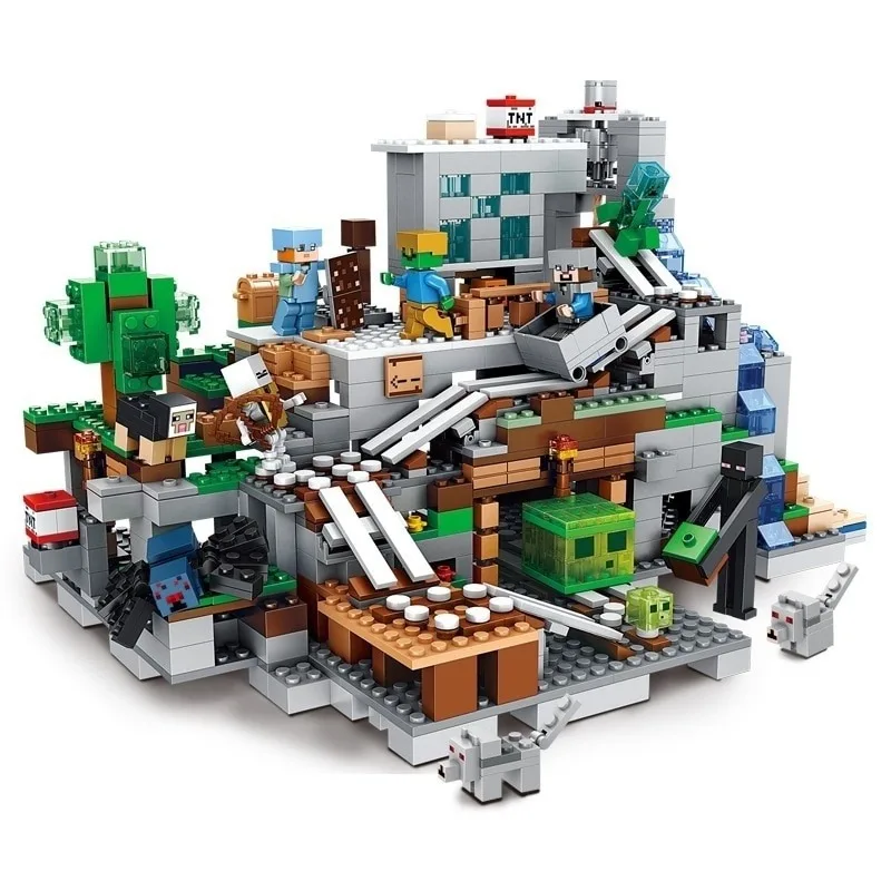 

1500pcs Children building blocks Compatible city Legoinglys Minecrafted Institutional cave spiral lifting figures Bricks gift