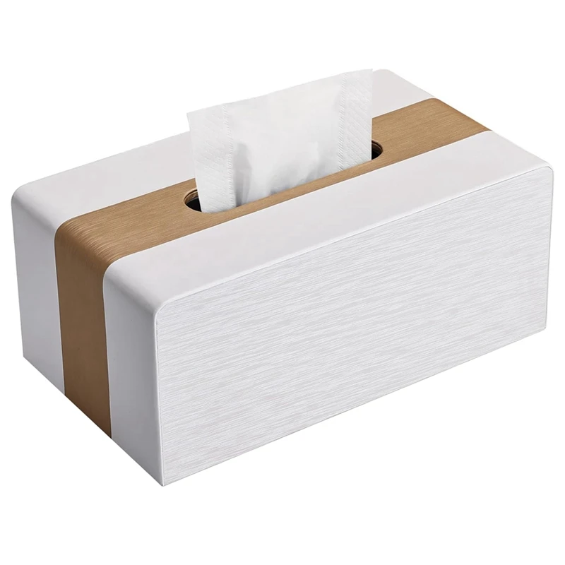 PU Leather Tissue Box Covers Rectangular Tissue Holder For Home/Office/Car Decoration White