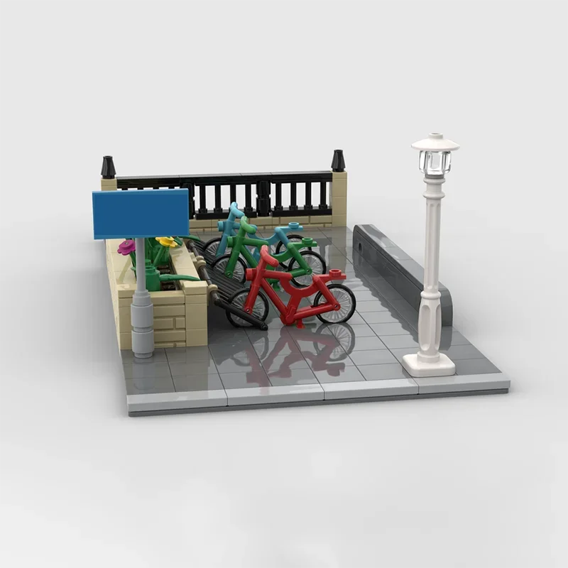 Décennie s de construction MOC Street View, support de vélo modulaire, modèle technologique, briques modulaires, assemblage de bricolage, cadeaux de jouets de construction