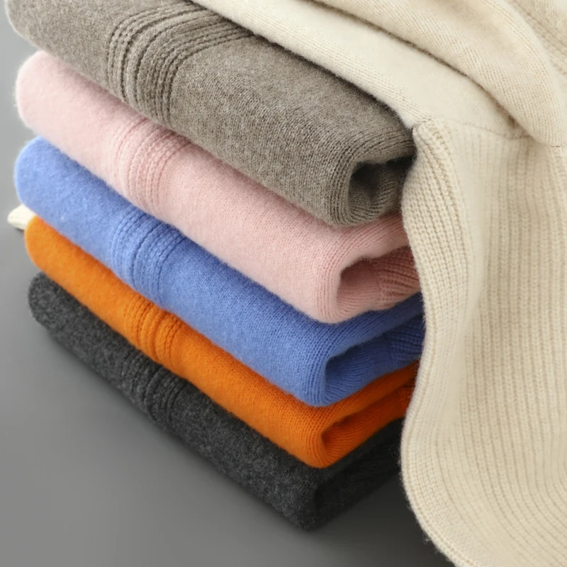 Men's Hooded Collar Zipper Cardigan 100% Merino Wool Knitted Sweater Casual Loose Autumn Winter Thick Warm Jacket Men's Clothes