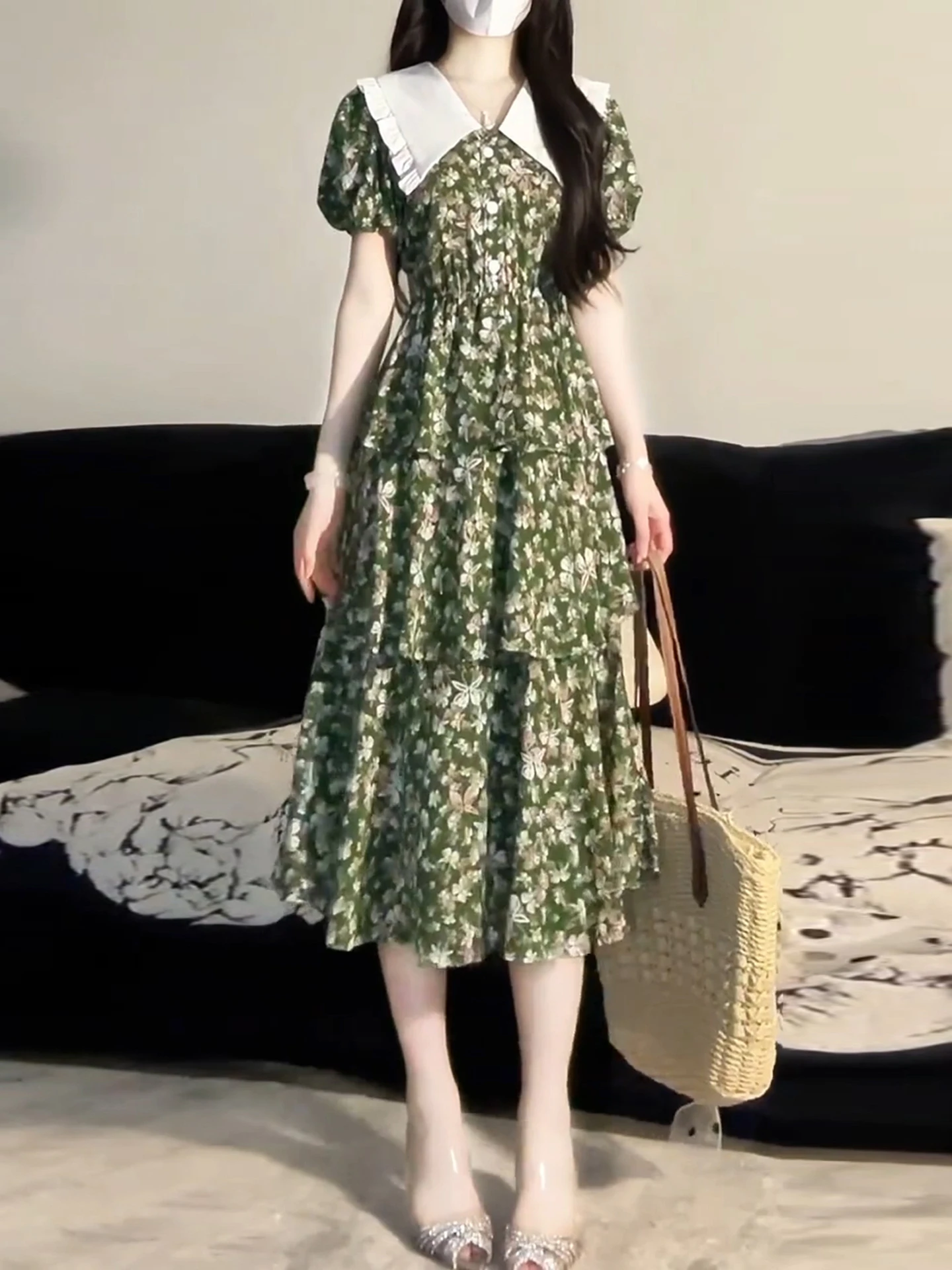 Colletto per bambola retrò Stampa floreale Maxi Dr Donna Estate 2025 New Beach Vaion Vita stretta Lunga Dr Sweet Sle giapponese