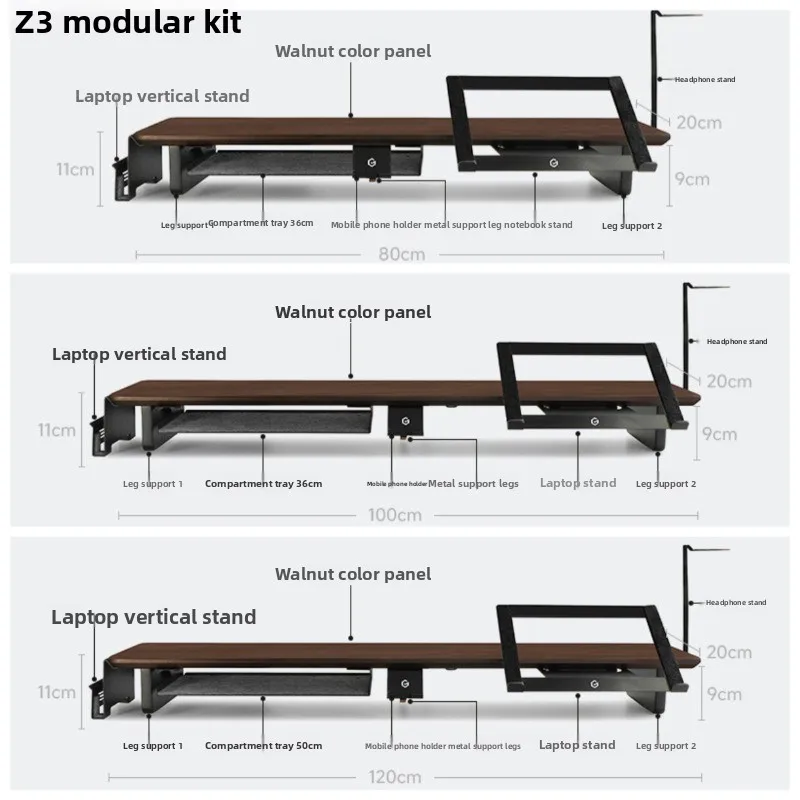 All-in-One Z3 Modular Monitor Stand Set Walnut Wood Desktop Screen Elevator Ergonomic Office Desk Organizer Modern Laptop Shelf