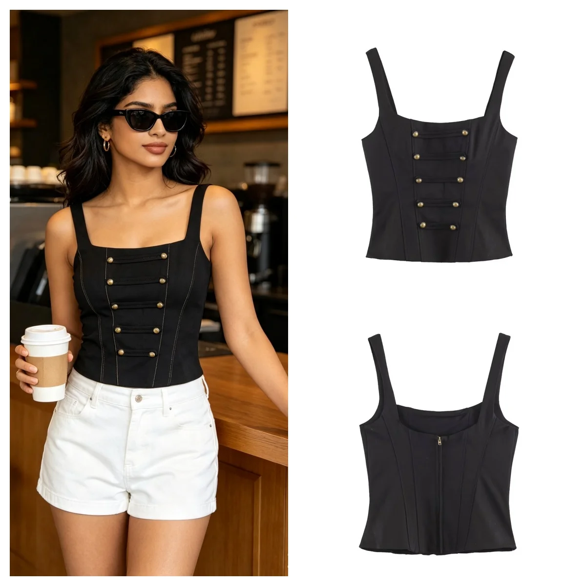 Guobioziy  Women's Top 2026 Summer New Solid Color Camisole with Cuff Decoration Slim Fit Top Beach Vacation Sexy Fashion