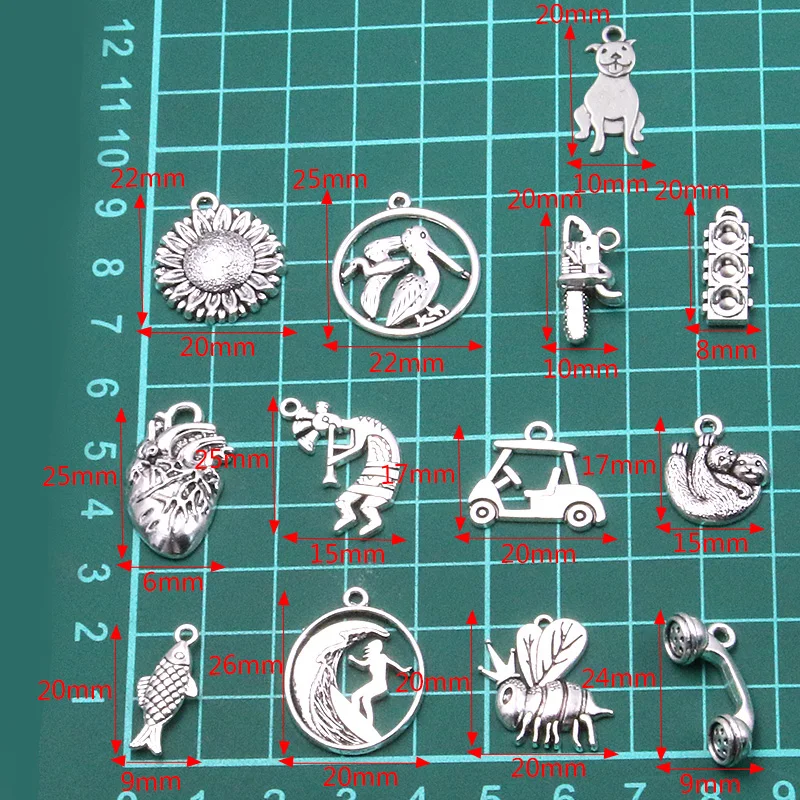 10PCS 13 Style Animals Plants Charms Fish Car Bee Pendant Jewelry Metal Alloy DIY Necklace Bracelet Earrings Handwork Marking