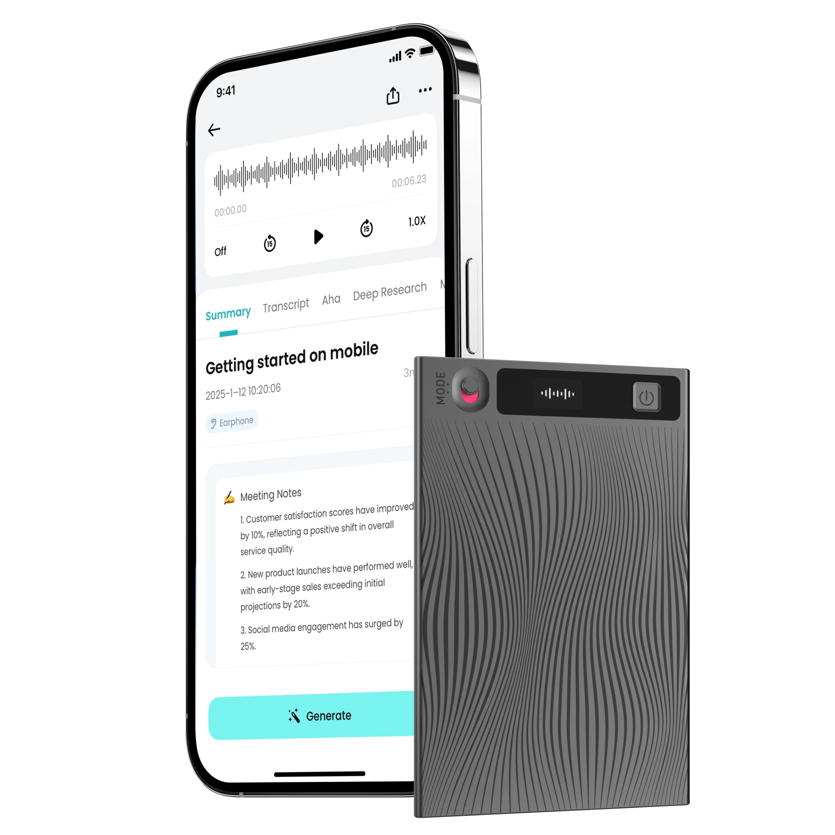 Диктофон Mobvoi TicNote AI, устройство для заметок с искусственным интеллектом, транссец, продолжение 100 + языков, карта разума для телефонных звонков, лекций, встреч