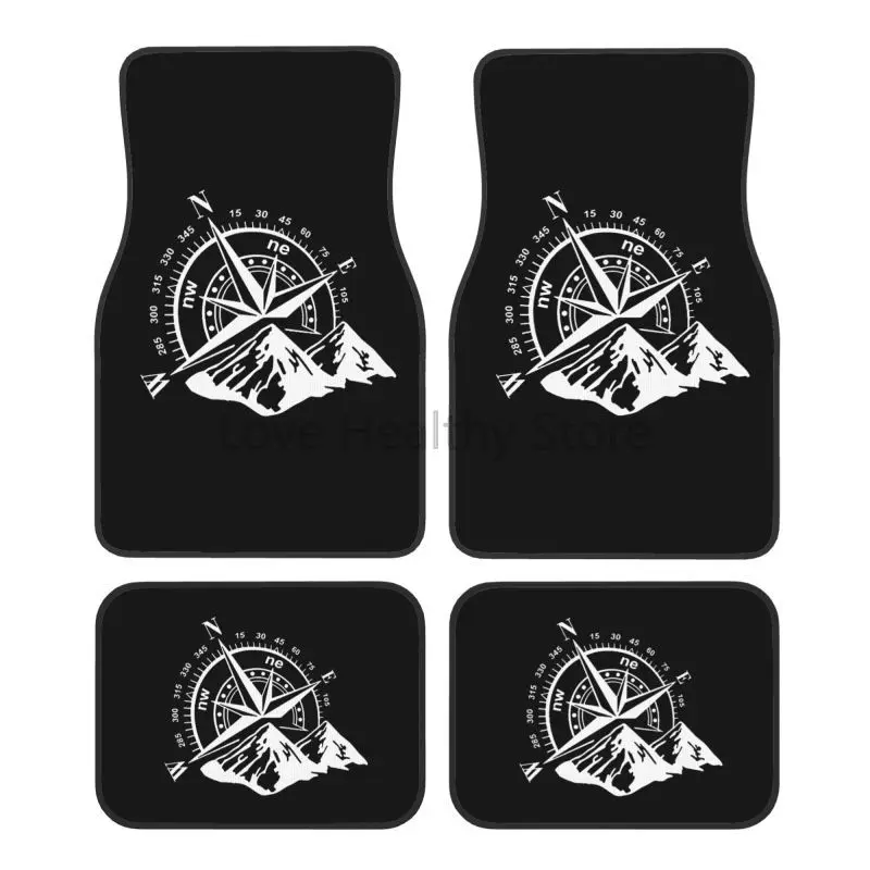 Navigate Mountain Adventure Compass Car Floor Mats Set of 4 Non Slip Front & Rear Foot Mats Rugs with Rubber Backing All Weather