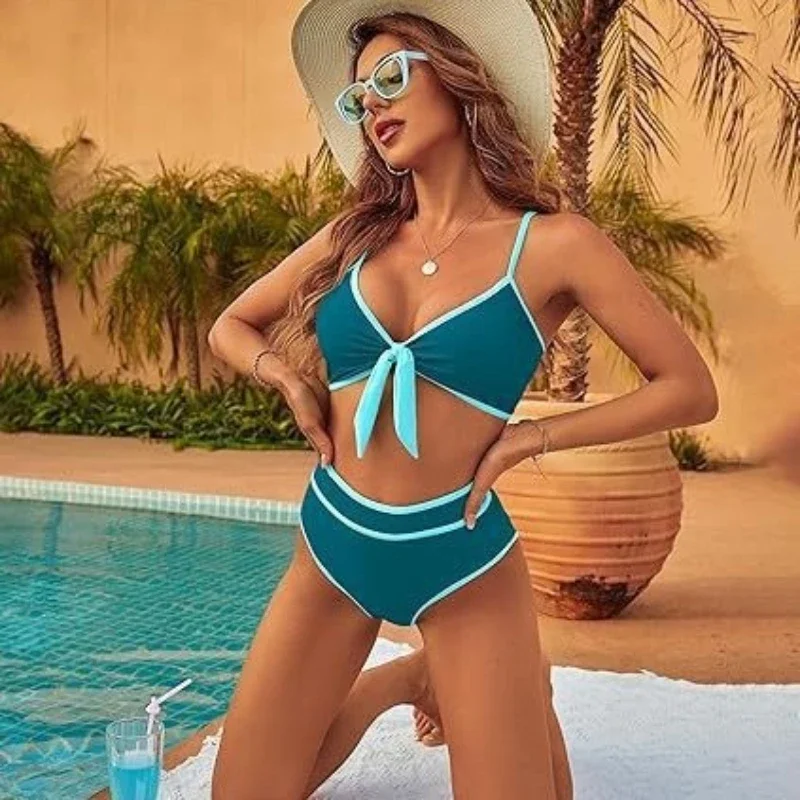 Costume da bagno donna sexy con lacci Costume da bagno donna in due pezzi impiombato a vita alta Moda estiva Chic Costume da bagno Costume da bagno Donna Beachwear