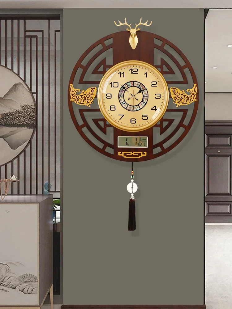 Super large new Chinese style living room silent wall clock, classical atmosphere, perpetual calendar clock, personalized creati