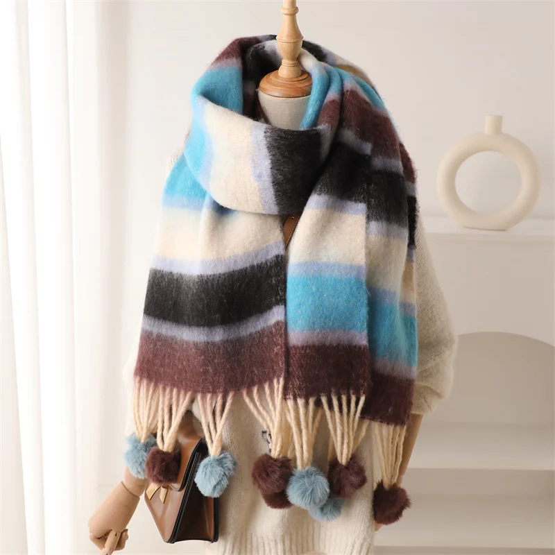 2024 Fashion Winter Design Multicolor Thick Warm Women Cashmere Like Looped Yarn Scarf Neck Shawls Tassel Pashmina Lady Men