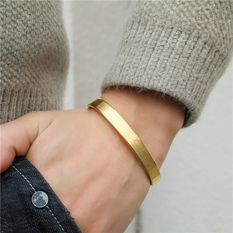 100% Unfading Titanium Steel Bracelet Men Minimalist Open Design