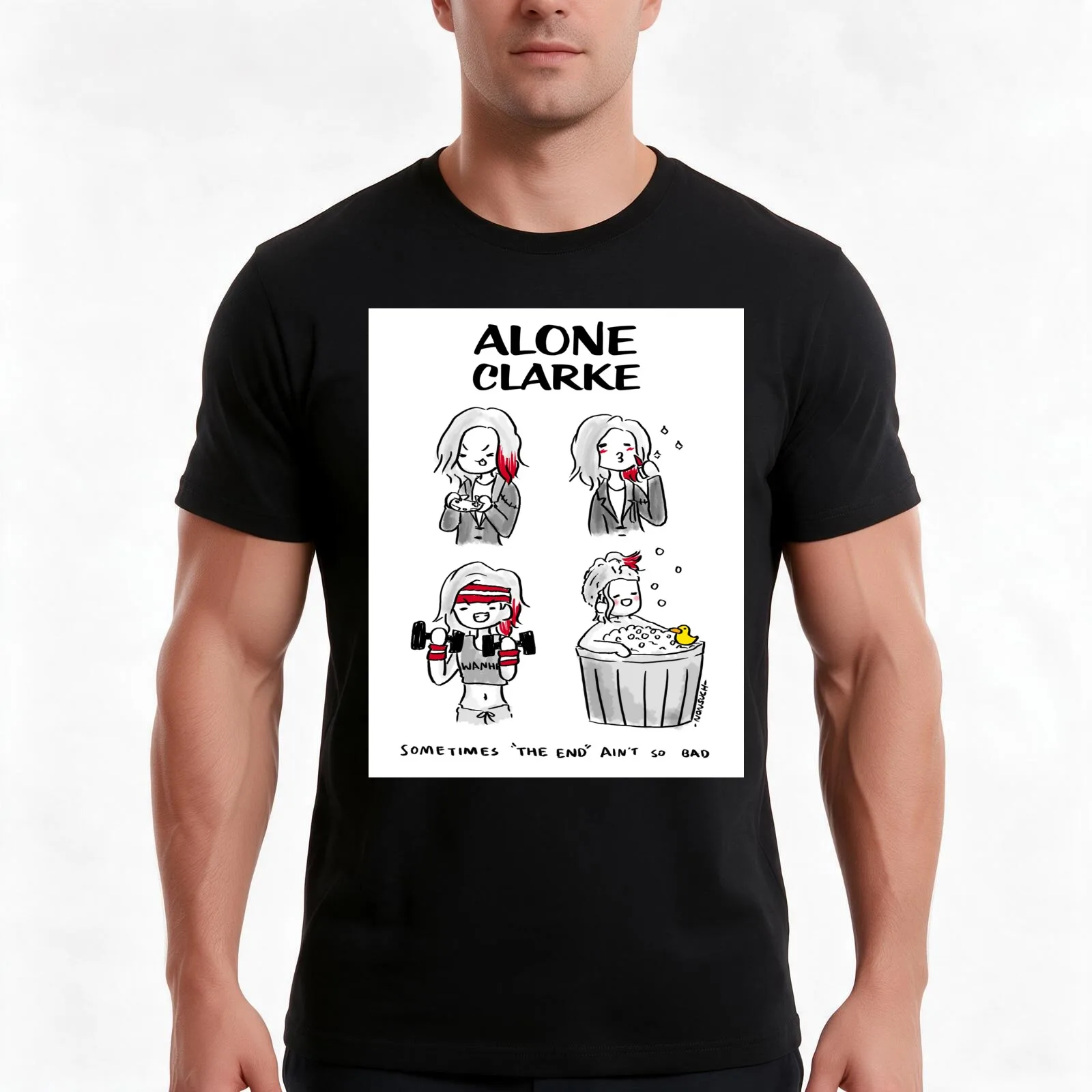 Alone Clarke End T-Shirt, Summer Casual Cotton Tee, Oversized Streetwear Tops, Vintage Graphic Print, Loose Fit Short Sleeve