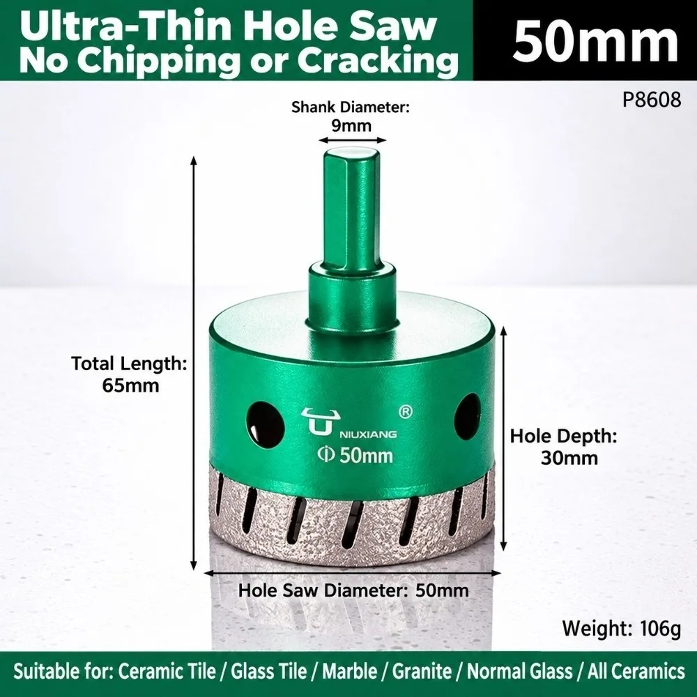 Brazed Diamond Hole Saw Triangular Shank Heat Dissipation Diamond Hole Cutter Anti‑chipping Edge Dry Cutting Stone Hole Saw