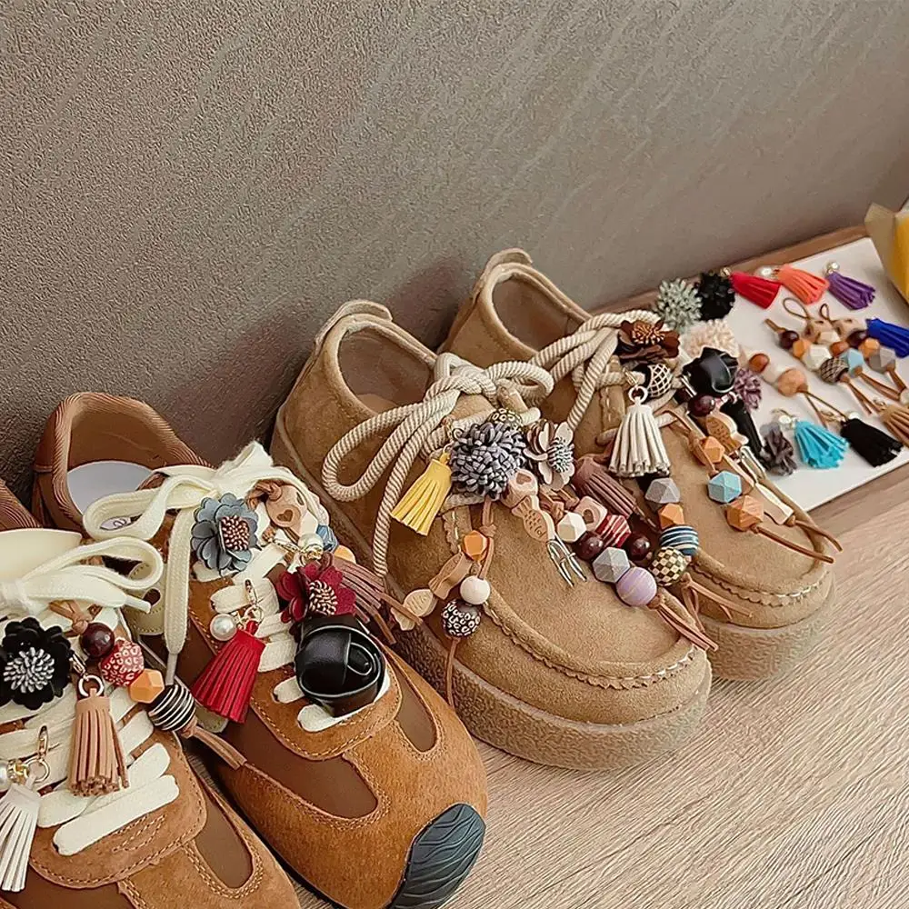 

2025 New Shoe Flower Buckle Premium Wooden Bead Shoe Buckle Shoes Charms For Martin Boots Sneakers Tassels Shoe Decor Accessory