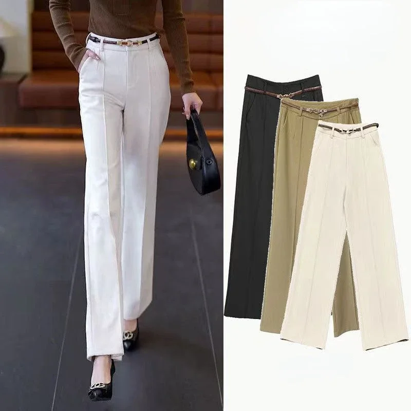 Straight Leg Work White Baggy Loose Tailoring Clothes High Waist Office Female Pants Trousers for Women Aesthetic All Medium 90s