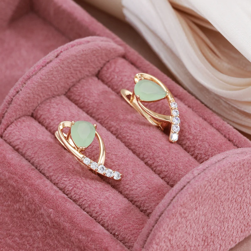 SYOUJYO Green Emerald Natural Zircon Water Drop Earrings For Women Luxury Anniversary Jewelry Gift 585 Rose Gold Color Earring