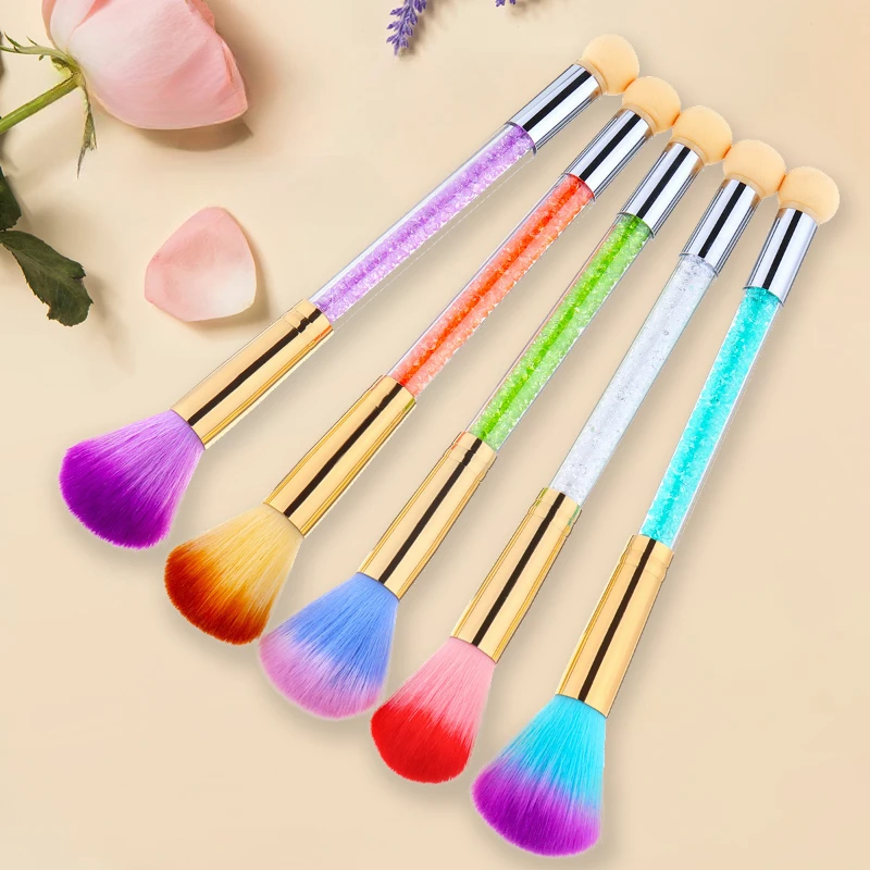 Water Drill Pipe Dual-purpose Nail Brush Sponge Dizziness Dye Pen Nail Art Dust Clean Brush Painted Double Headed Pen Nail Tool