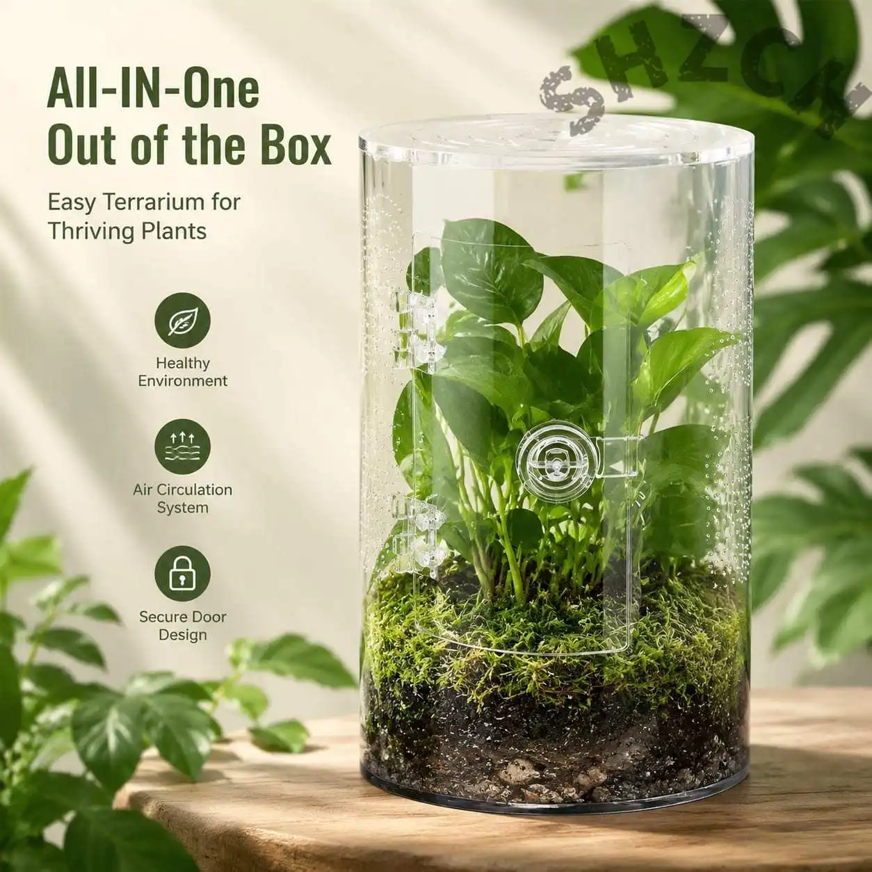 Zylindrisches Kunststoff-Terrarium für Haustiere mit Frontöffnung, Gehege für Springspinnen, Reptilien-Terrarium