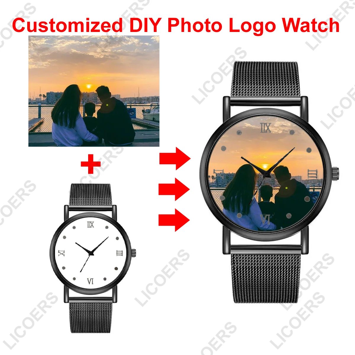 Reloj personalizado con foto, nombre, logotipo, estampado Floral, relojes personalizados DIY, números romanos, reloj de pulsera de cuarzo de acero inoxidable para mujeres y hombres