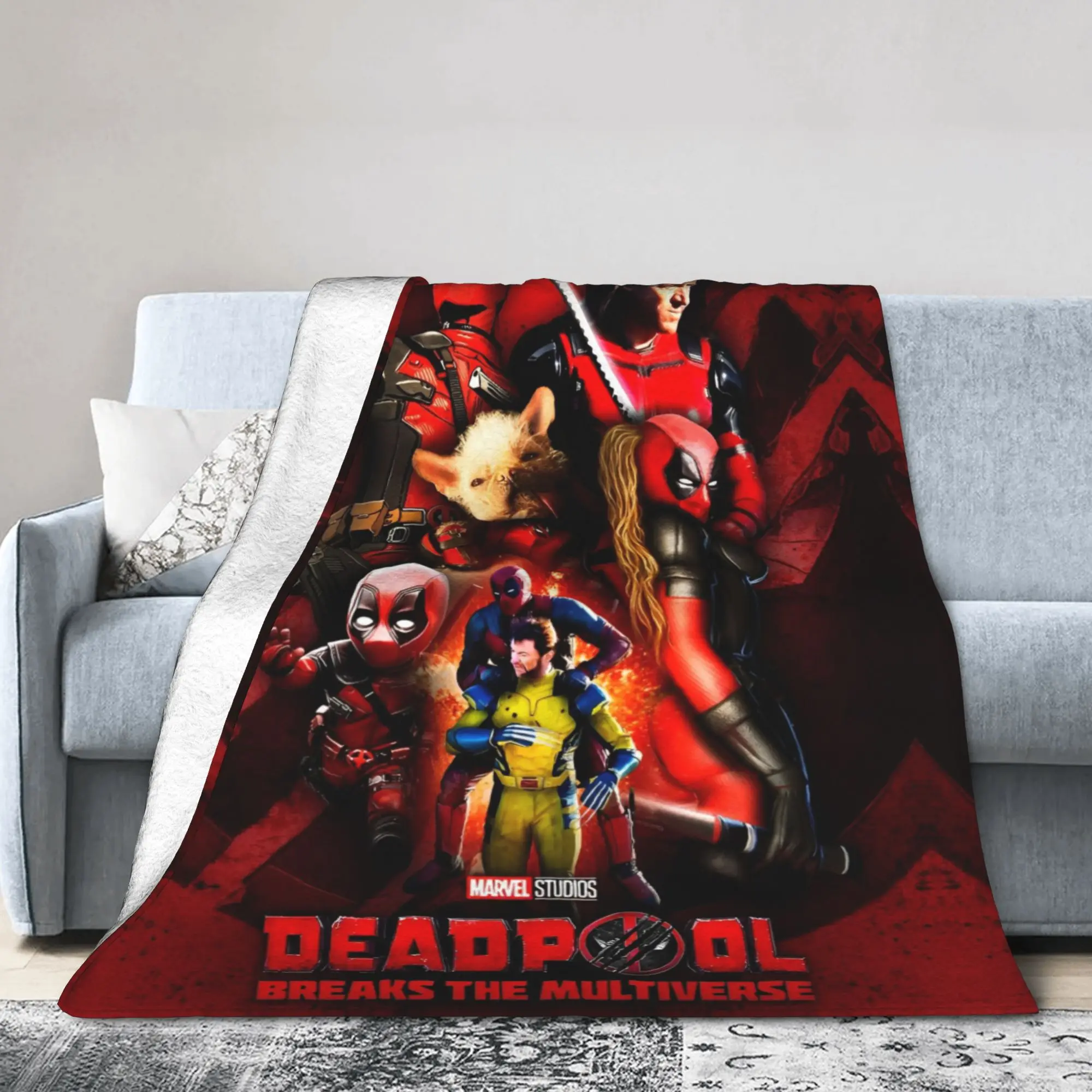 بطانية ديدبول ولفيرين المضحكة دوجبول كوميدي من الفلانيل، بطانيات دافئة رائعة لصالة الفراش للربيع/الخريف، #1