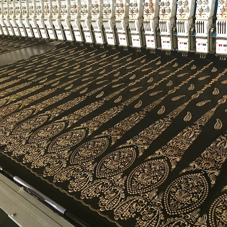 Mesh Lace Golden Three-Dimensional Embroidery Fabric, High-end Custom Apparel Fabrics, Encrypted Embroidery, Skirt Cloth